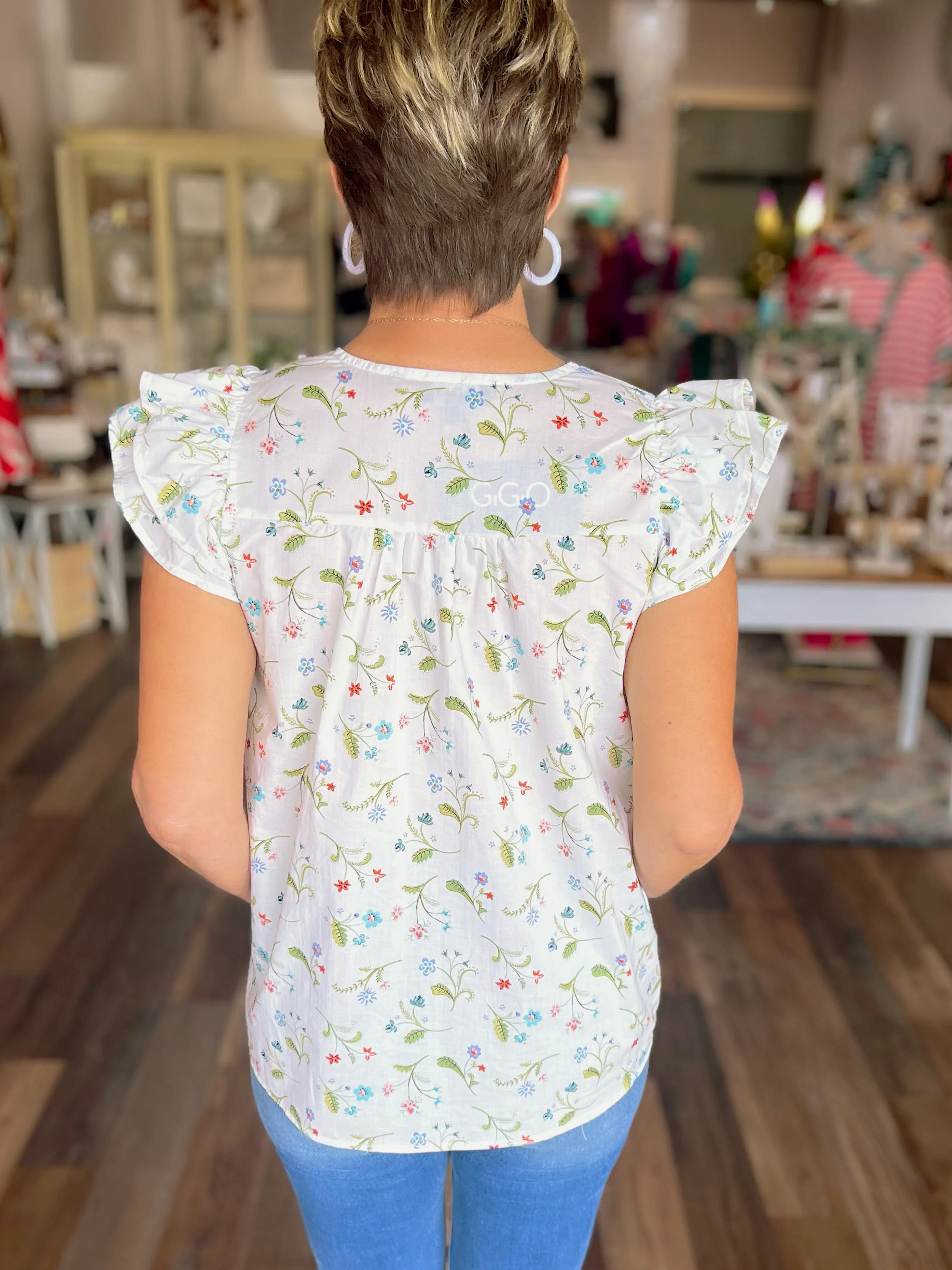 Ribbon Detail Floral Print Blouse