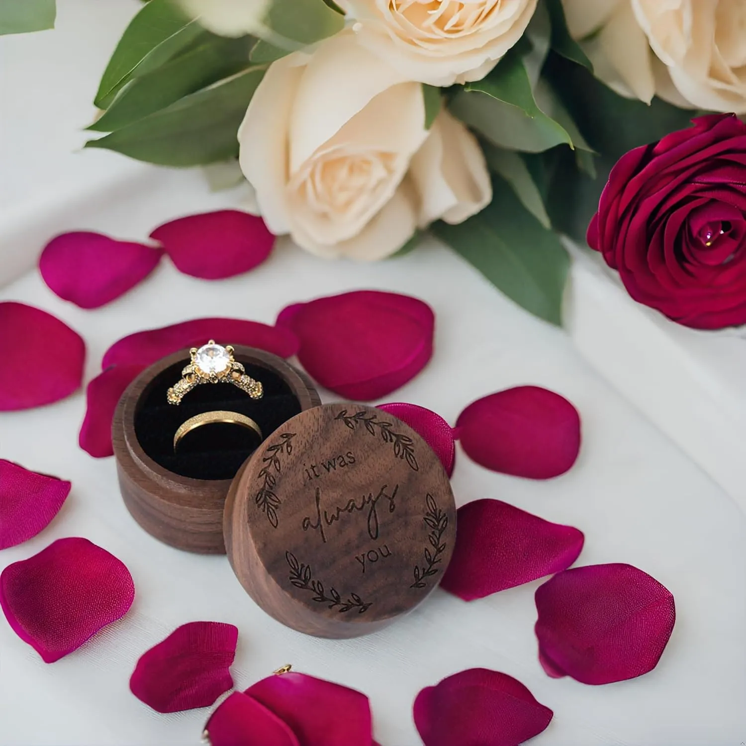 Ring Box, Wooden Ring Box for Wedding Ceremony Ring Bearer Box, Engagement Ring Holder Gift for Anniversaries Day,Ring Storage Box Engagement Gift