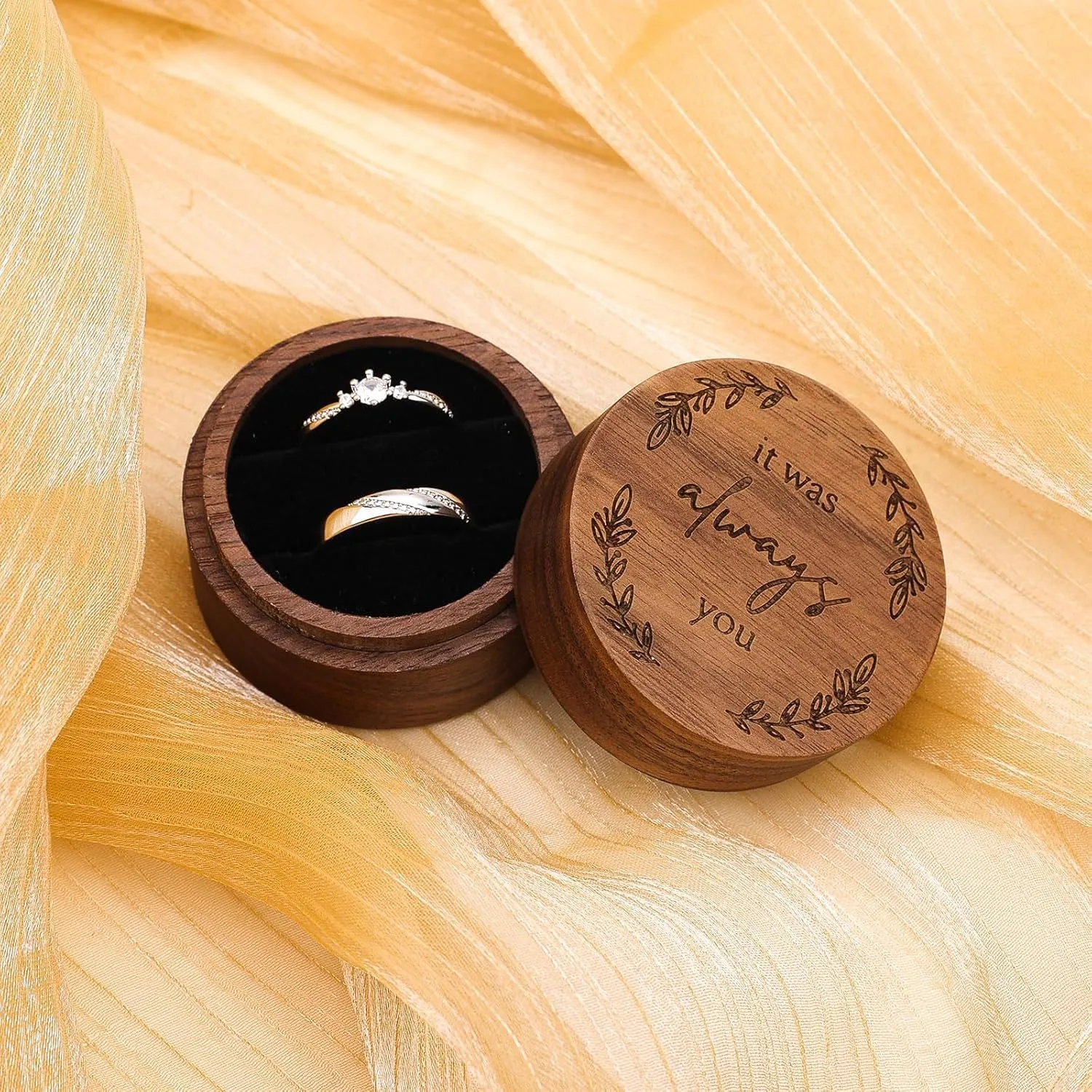 Ring Box, Wooden Ring Box for Wedding Ceremony Ring Bearer Box, Engagement Ring Holder Gift for Anniversaries Day,Ring Storage Box Engagement Gift
