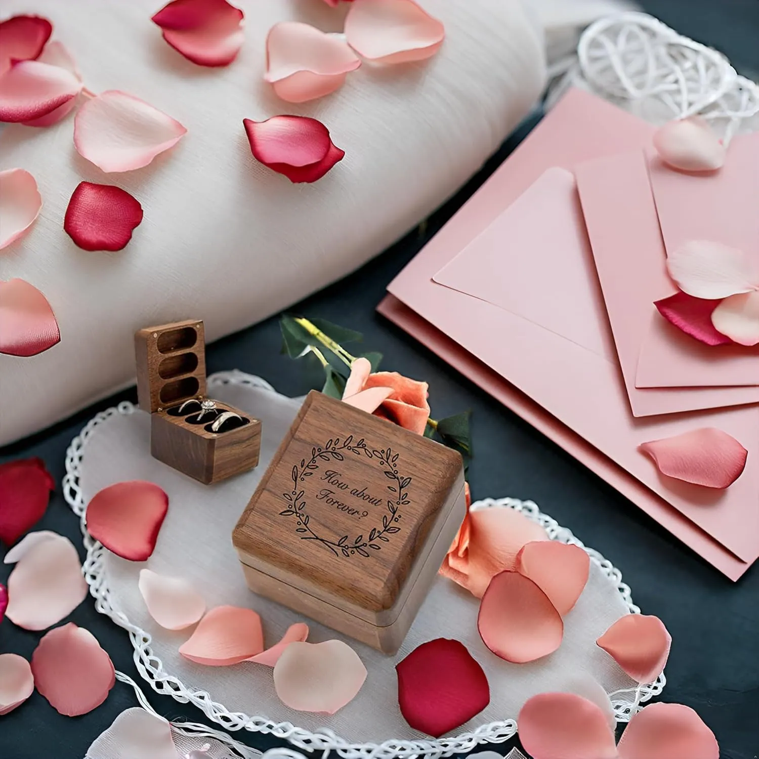 Ring Box, Wooden Ring Box for Wedding Ceremony Ring Bearer Box, Engagement Ring Holder Gift for Anniversaries Day,Ring Storage Box Engagement Gift
