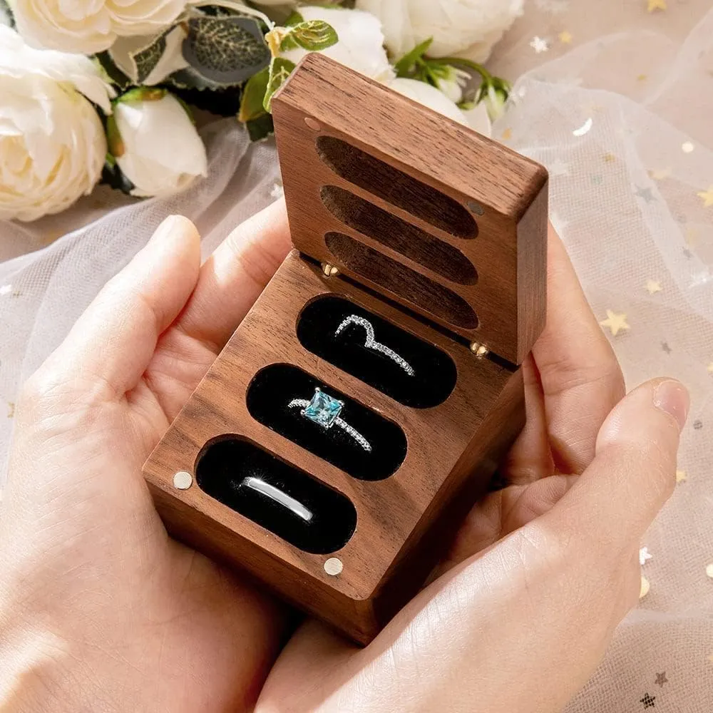 Ring Box, Wooden Ring Box for Wedding Ceremony Ring Bearer Box, Engagement Ring Holder Gift for Anniversaries Day,Ring Storage Box Engagement Gift