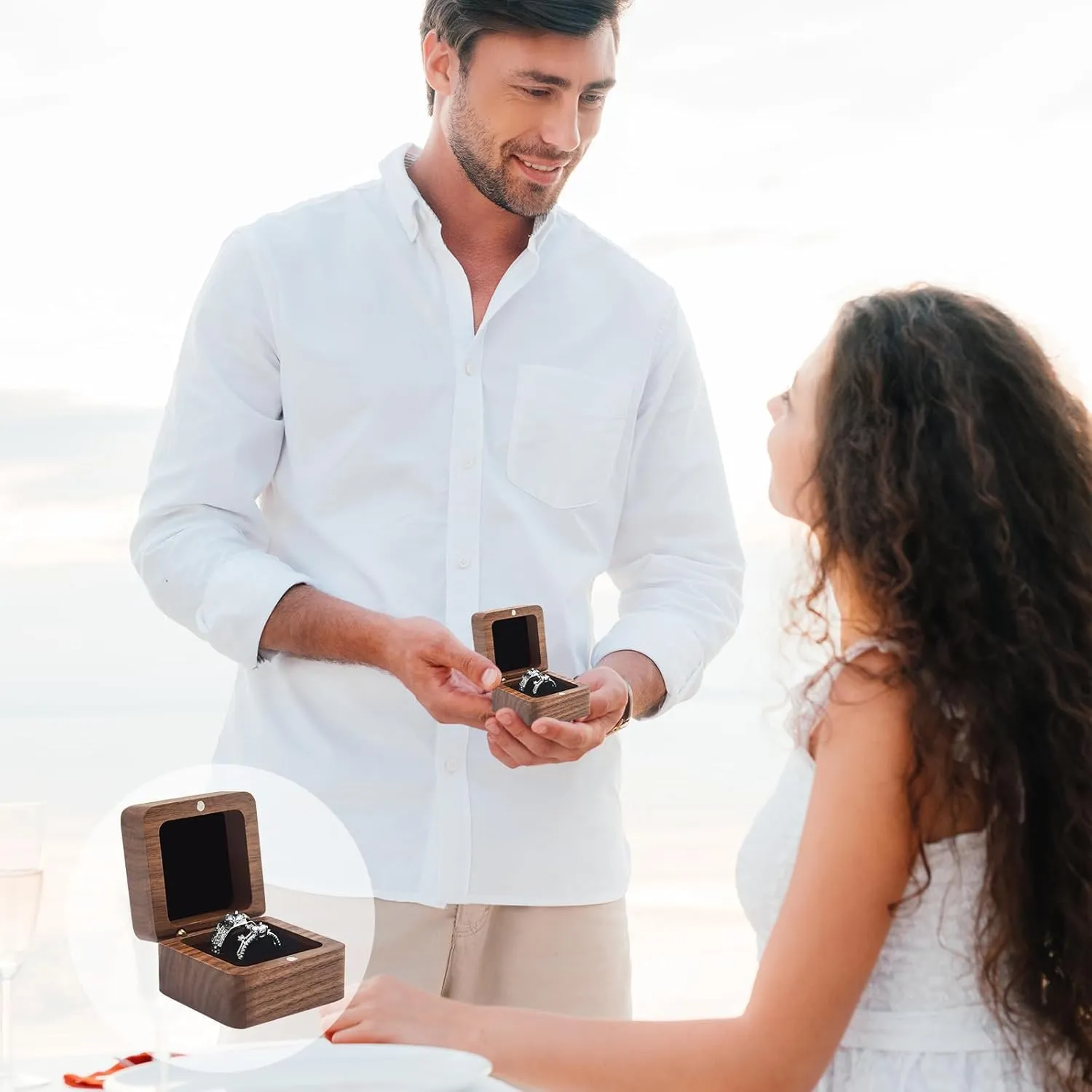 Ring Box, Wooden Ring Box for Wedding Ceremony Ring Bearer Box, Engagement Ring Holder Gift for Anniversaries Day,Ring Storage Box Engagement Gift