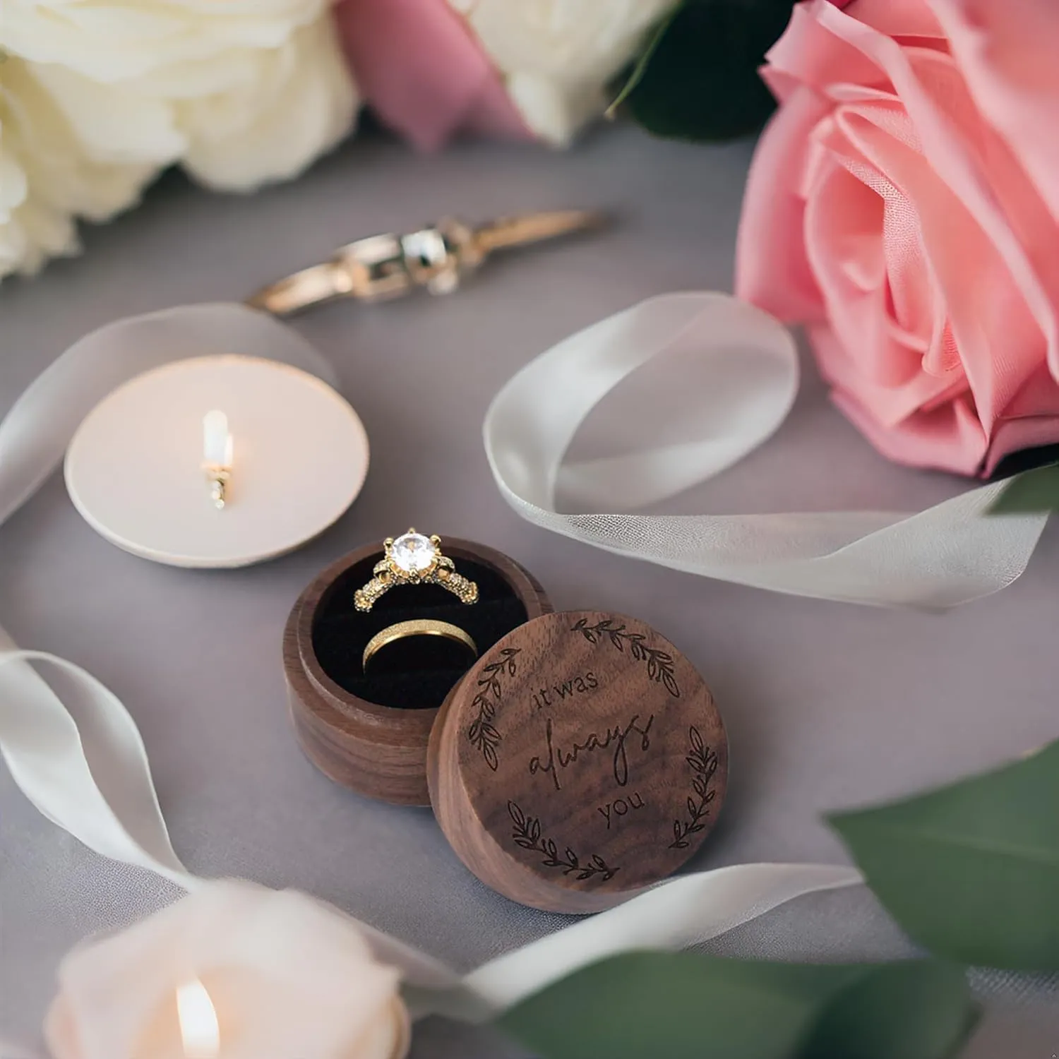 Ring Box, Wooden Ring Box for Wedding Ceremony Ring Bearer Box, Engagement Ring Holder Gift for Anniversaries Day,Ring Storage Box Engagement Gift