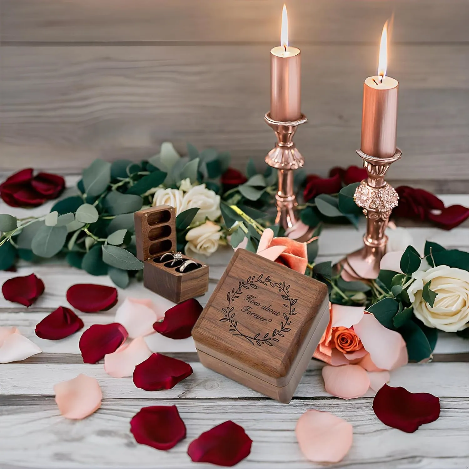 Ring Box, Wooden Ring Box for Wedding Ceremony Ring Bearer Box, Engagement Ring Holder Gift for Anniversaries Day,Ring Storage Box Engagement Gift