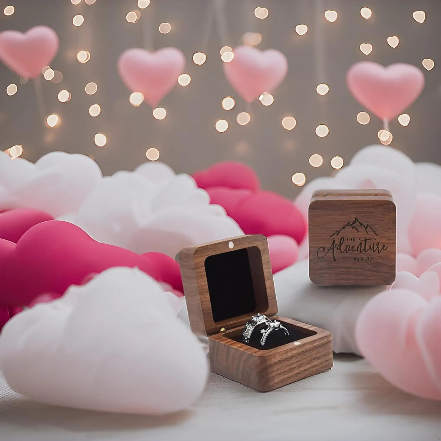 Ring Box, Wooden Ring Box for Wedding Ceremony Ring Bearer Box, Engagement Ring Holder Gift for Anniversaries Day,Ring Storage Box Engagement Gift