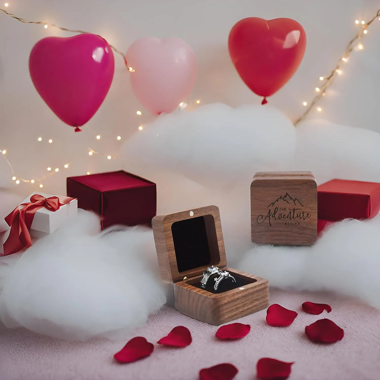 Ring Box, Wooden Ring Box for Wedding Ceremony Ring Bearer Box, Engagement Ring Holder Gift for Anniversaries Day,Ring Storage Box Engagement Gift