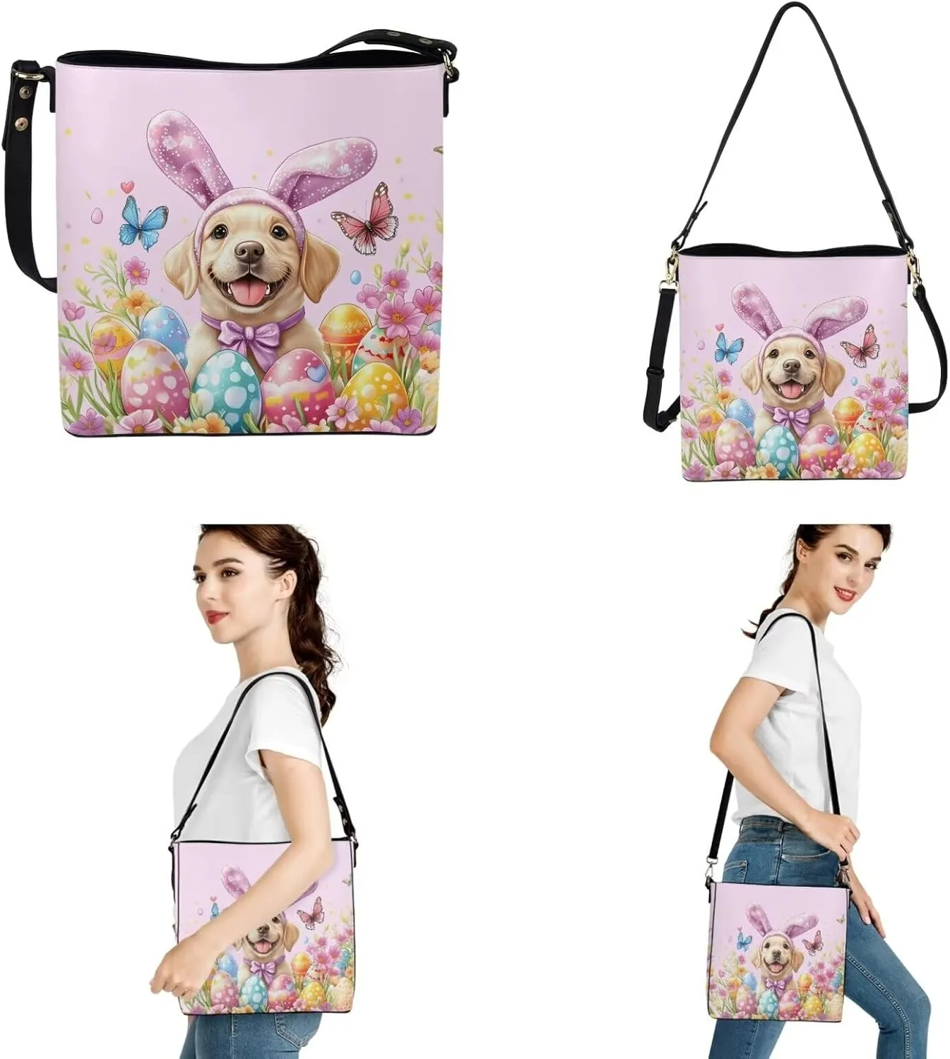 Rnyleeg Leather Crossbody Bag for Women Large Bucket Bag for Travel Hobo Bag with Matching Small Purse Wallet 2 Pack
