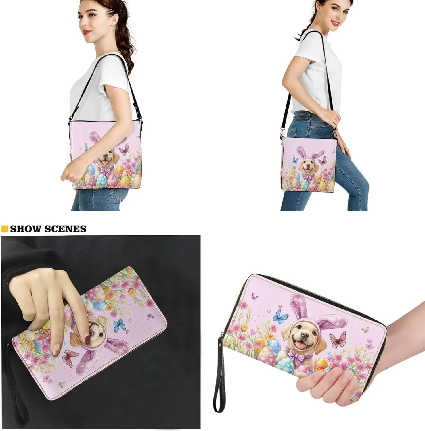 Rnyleeg Leather Crossbody Bag for Women Large Bucket Bag for Travel Hobo Bag with Matching Small Purse Wallet 2 Pack