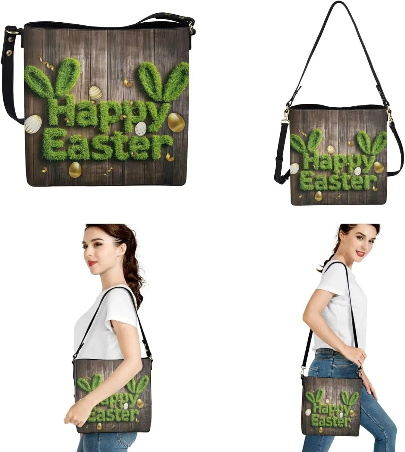 Rnyleeg Leather Crossbody Bag for Women Large Bucket Bag for Travel Hobo Bag with Matching Small Purse Wallet 2 Pack