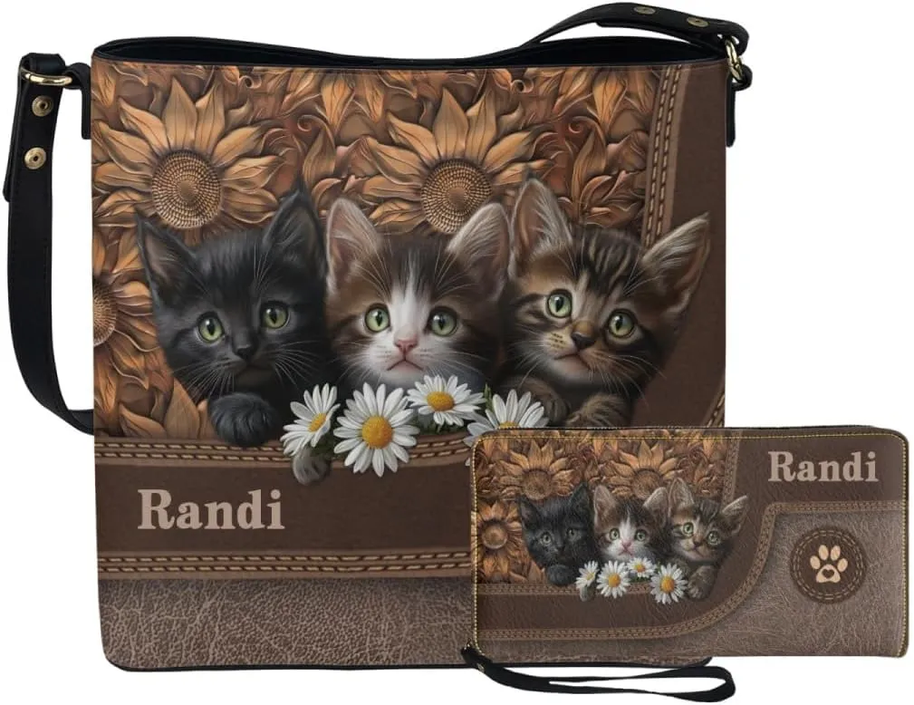Rnyleeg Personalized Leather Crossbody Bag for Women Custom Name Shoulder Bag with Matching Customized Wallet 2 Pcs