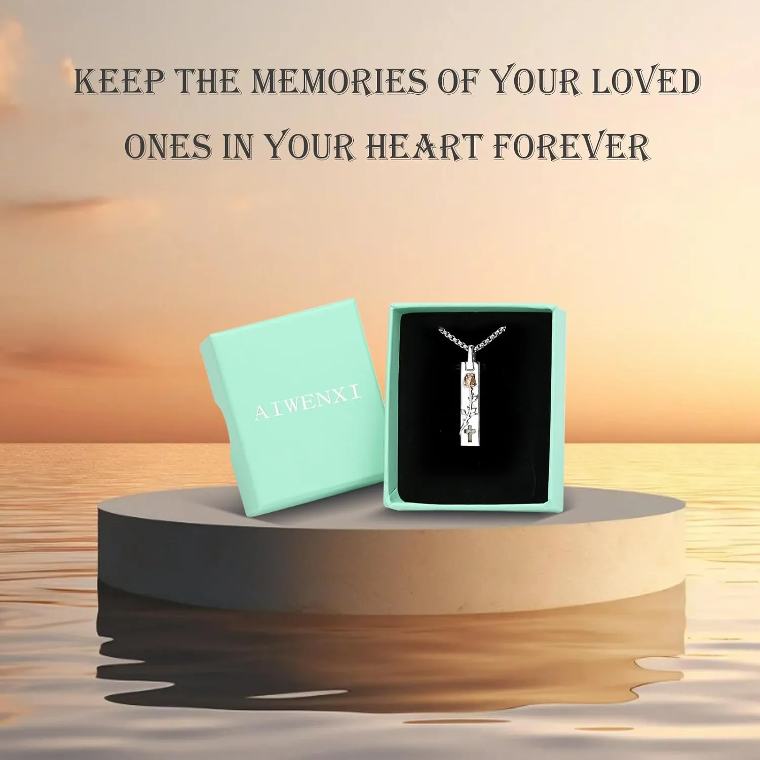 Rose Flower Cremation Jewelry Vertical Bar Ashes Necklaces for Men Women Cremation Memorial Ashes Urn Pendant Keepsakes Jewelry