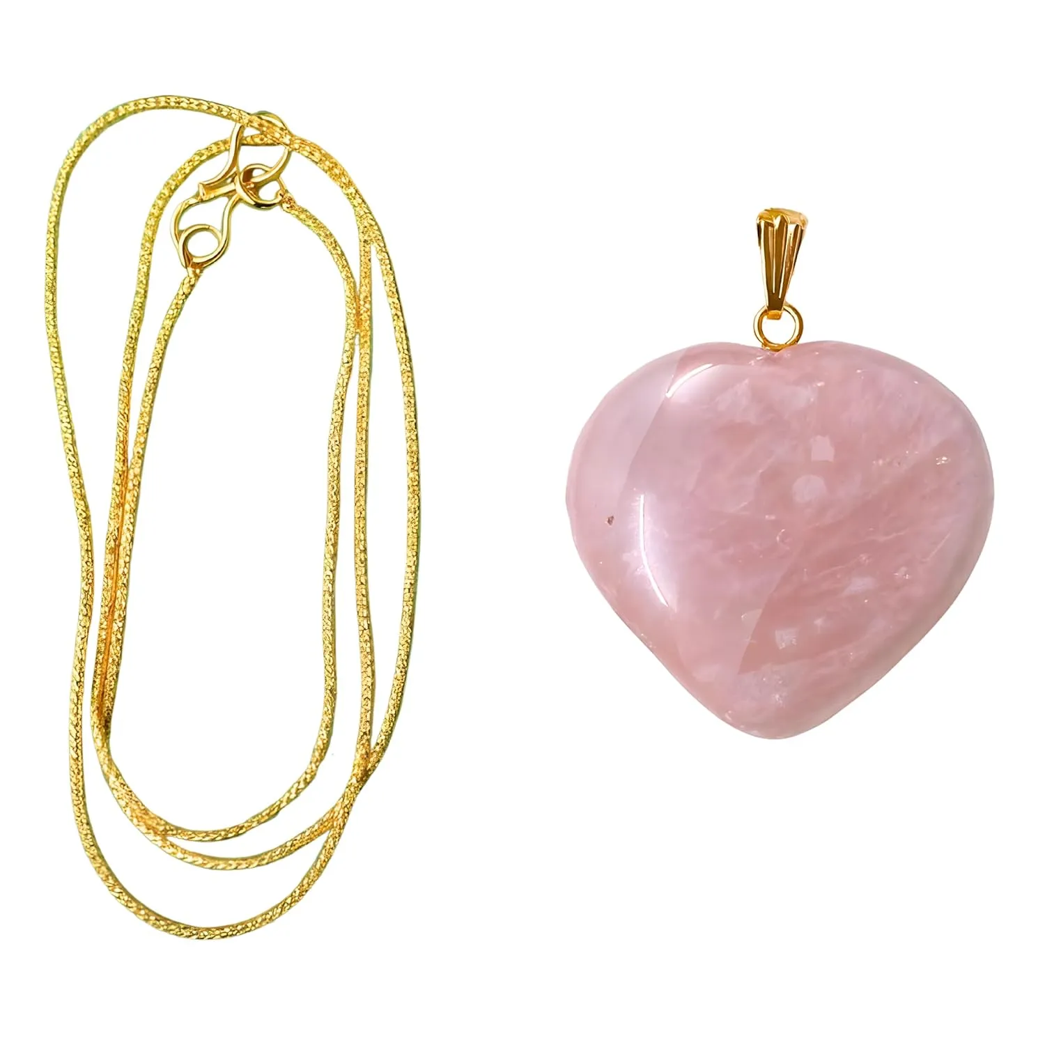 Rose Quartz Crystal Necklace Quartz Healing Puffy Love Heart Stone Pointed Pendant Quartz Jewelry for Women Girls Girlfriend Wife