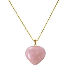 Rose Quartz Crystal Necklace Quartz Healing Puffy Love Heart Stone Pointed Pendant Quartz Jewelry for Women Girls Girlfriend Wife