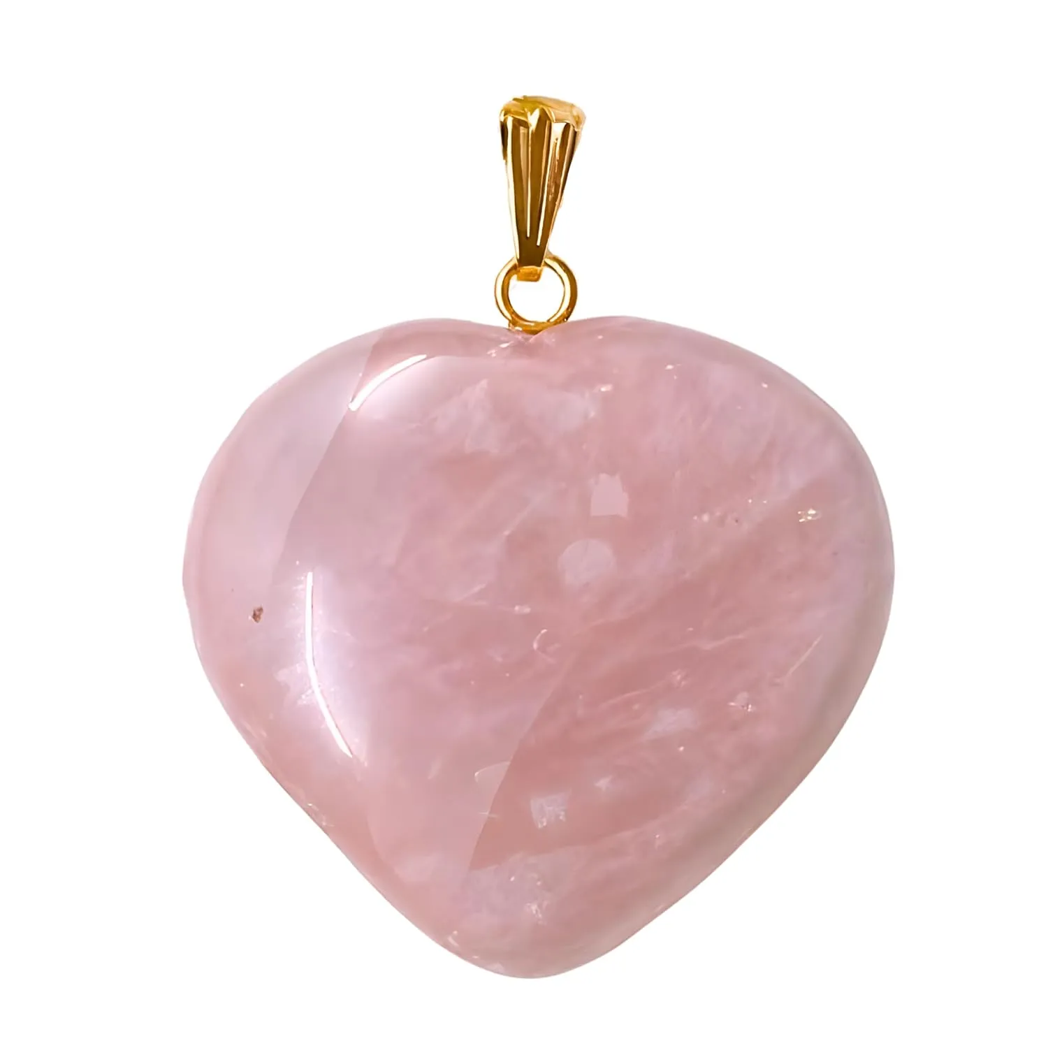 Rose Quartz Crystal Necklace Quartz Healing Puffy Love Heart Stone Pointed Pendant Quartz Jewelry for Women Girls Girlfriend Wife