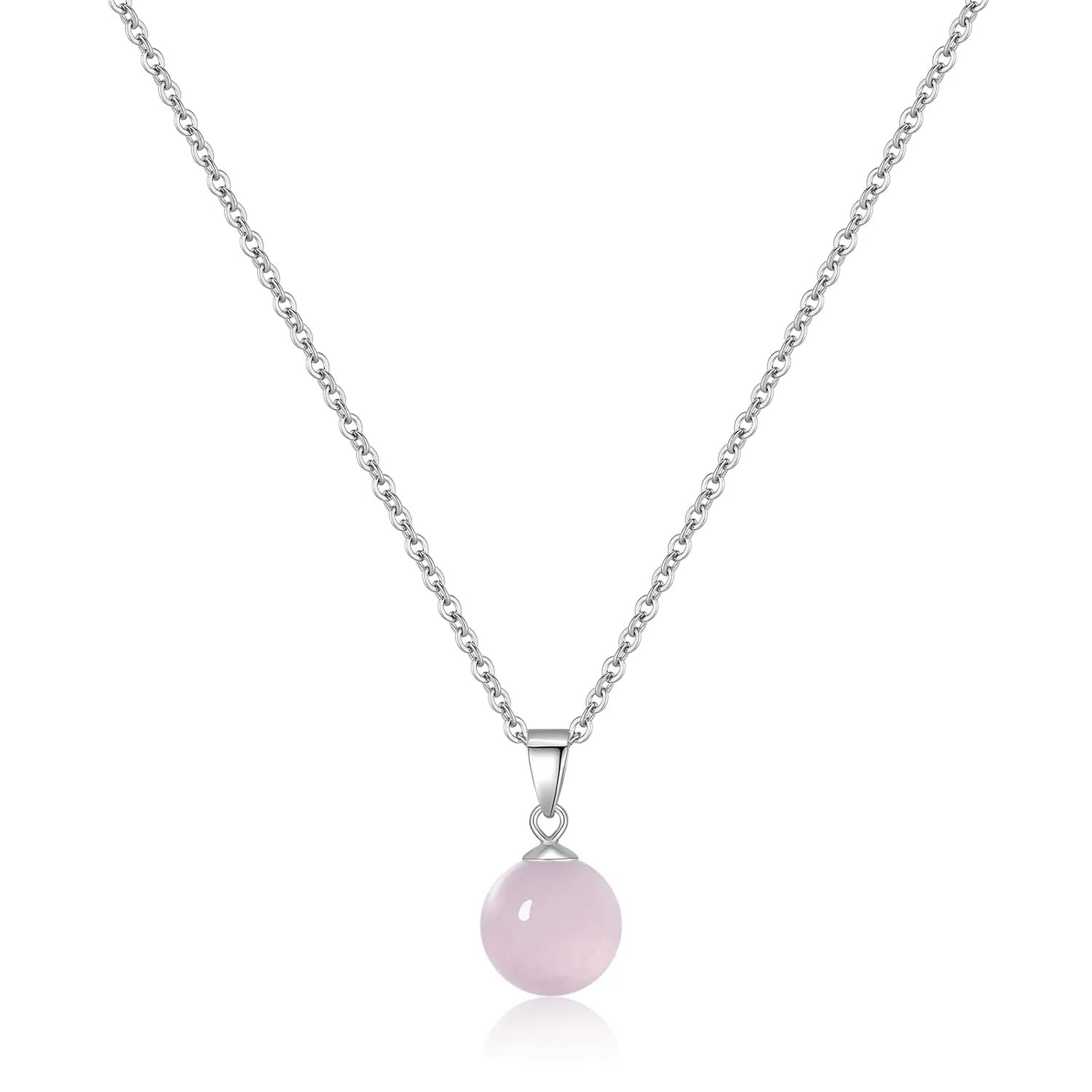 Rose Quartz Necklace for Women Silver 10mm Round Rose Quartz Crystal Necklace Pendant Natural Stone Necklaces Gemstone Necklace Carnelian Jewelry for Women Girls Mother's day gift