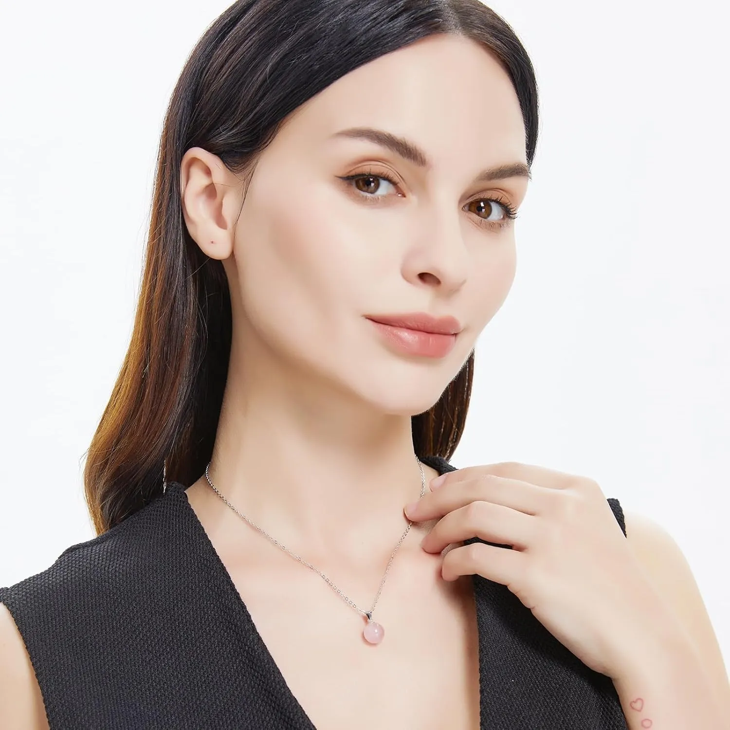 Rose Quartz Necklace for Women Silver 10mm Round Rose Quartz Crystal Necklace Pendant Natural Stone Necklaces Gemstone Necklace Carnelian Jewelry for Women Girls Mother's day gift