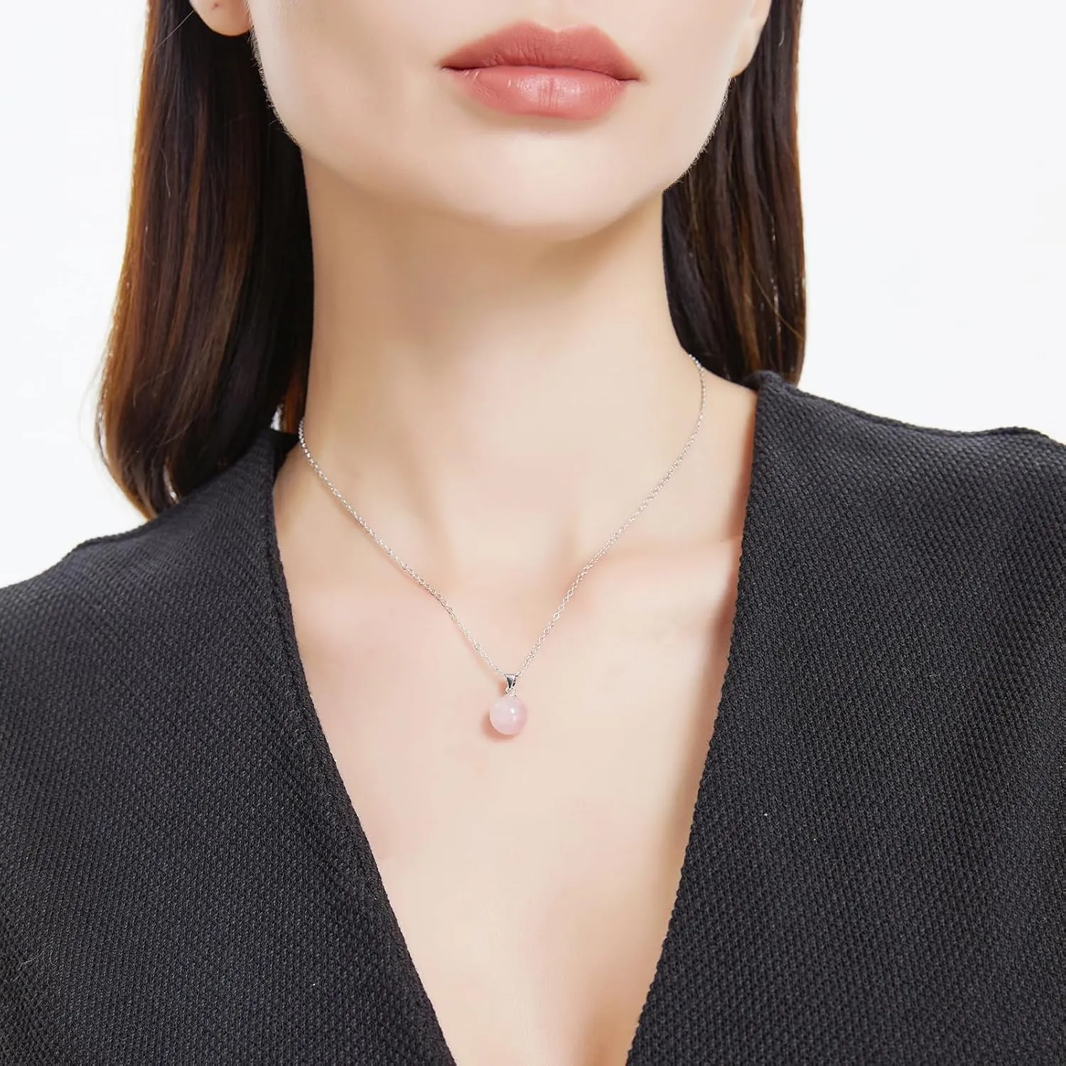 Rose Quartz Necklace for Women Silver 10mm Round Rose Quartz Crystal Necklace Pendant Natural Stone Necklaces Gemstone Necklace Carnelian Jewelry for Women Girls Mother's day gift