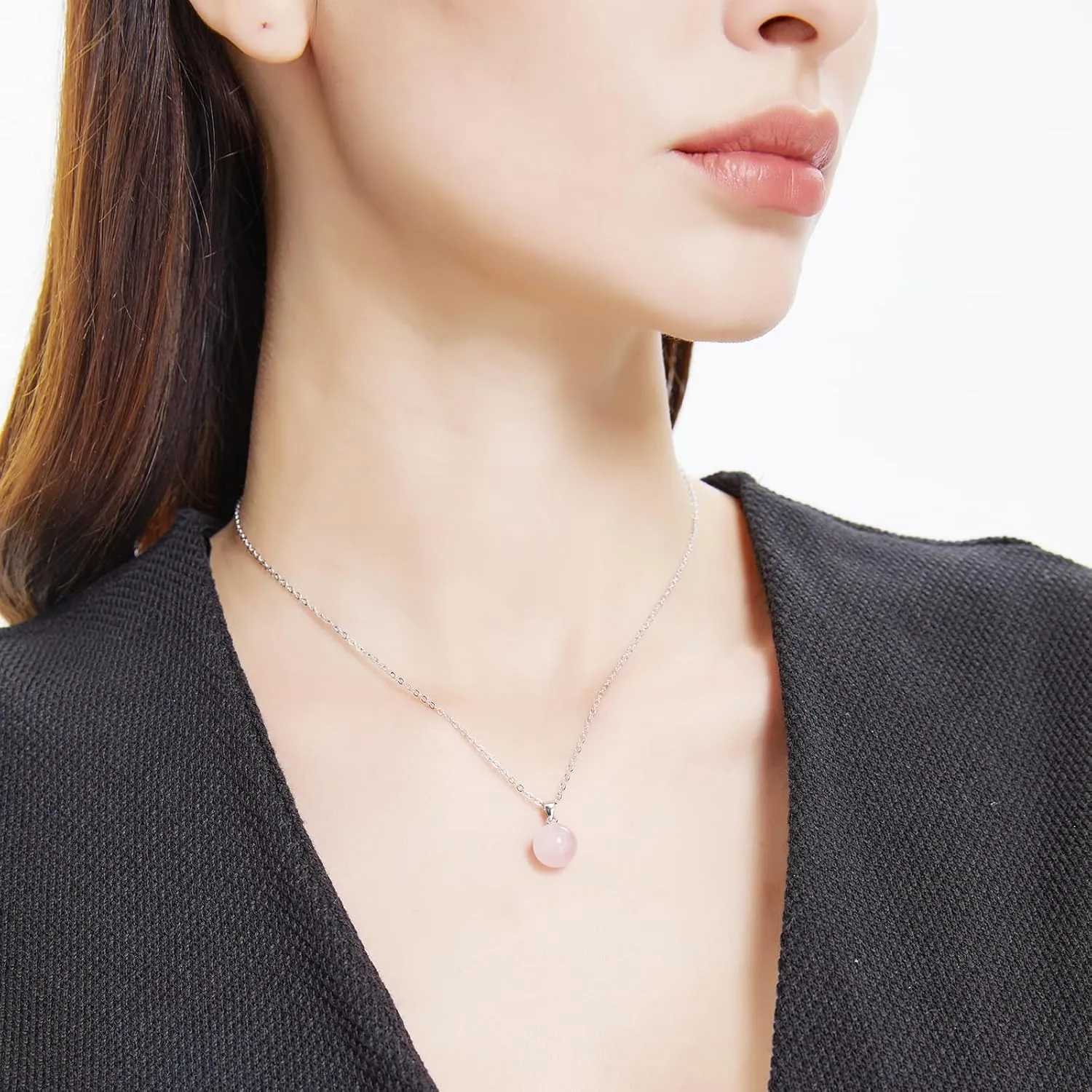 Rose Quartz Necklace for Women Silver 10mm Round Rose Quartz Crystal Necklace Pendant Natural Stone Necklaces Gemstone Necklace Carnelian Jewelry for Women Girls Mother's day gift