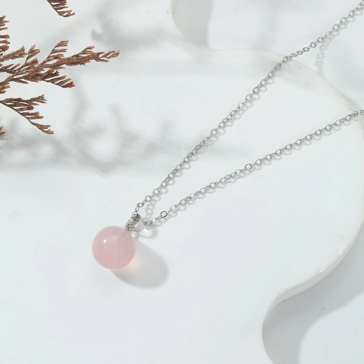 Rose Quartz Necklace for Women Silver 10mm Round Rose Quartz Crystal Necklace Pendant Natural Stone Necklaces Gemstone Necklace Carnelian Jewelry for Women Girls Mother's day gift