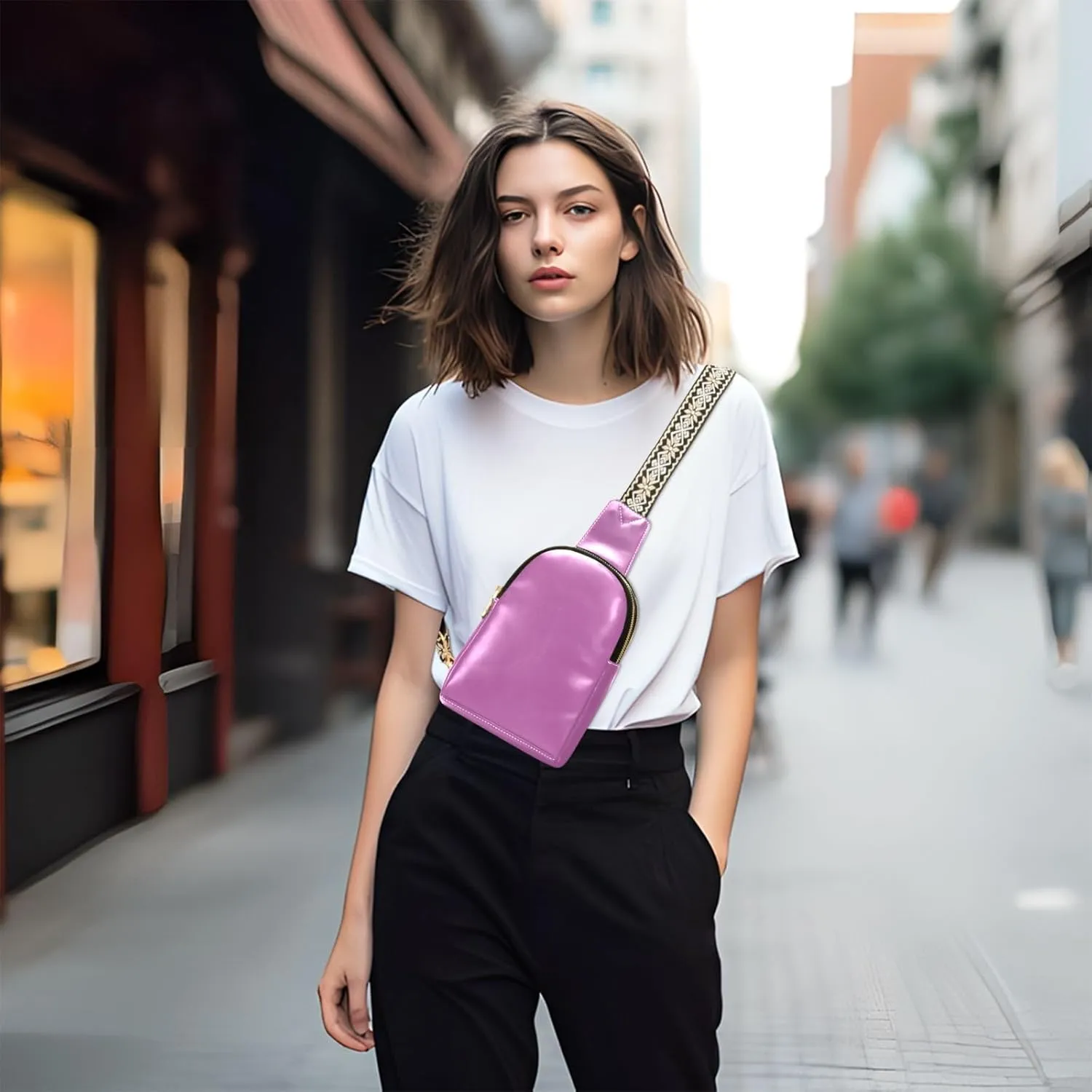 Rose Red Sling Bag for Women Men Fanny Packs Small Crossbody Bags for Women Leather Belt Bag Crossbody Purse Waterproof Chest Bag for Sport Travel Running Hiking