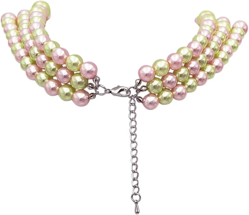 Rosemarie & Jubalee Women's 3 Colorful Multi Strands Simulated Pearl Necklace And Earrings Jewelry Gift Set, 18" 3" Extender