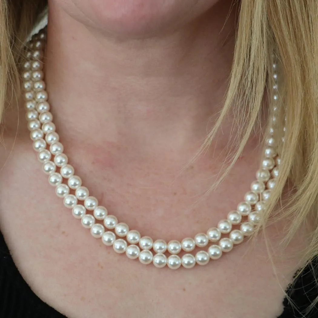 Rosemarie Collections Double-Strand Classic Simulated Pearl Necklace And Earring Set - Adjustable Faux Pearl Necklaces for Women - Elegant Jewelry for Special Occasions & Everyday Wear