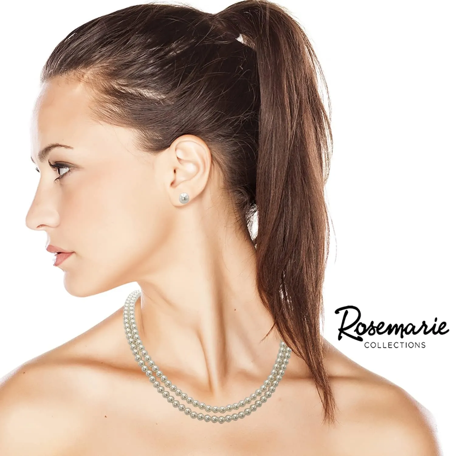 Rosemarie Collections Double-Strand Classic Simulated Pearl Necklace And Earring Set - Adjustable Faux Pearl Necklaces for Women - Elegant Jewelry for Special Occasions & Everyday Wear