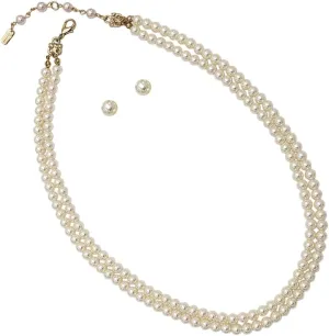 Rosemarie Collections Double-Strand Classic Simulated Pearl Necklace And Earring Set - Adjustable Faux Pearl Necklaces for Women - Elegant Jewelry for Special Occasions & Everyday Wear