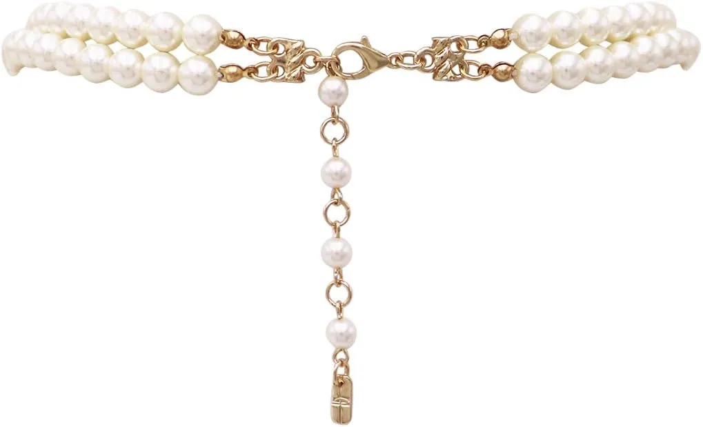 Rosemarie Collections Double-Strand Classic Simulated Pearl Necklace And Earring Set - Adjustable Faux Pearl Necklaces for Women - Elegant Jewelry for Special Occasions & Everyday Wear