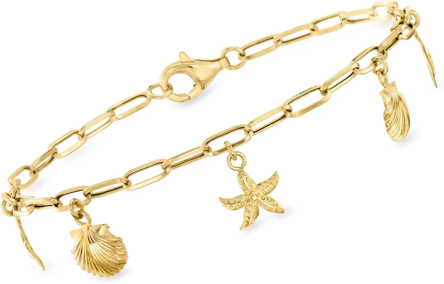 Ross-Simons 14kt Yellow Gold Sea Life Paper Clip Link Charm Bracelet