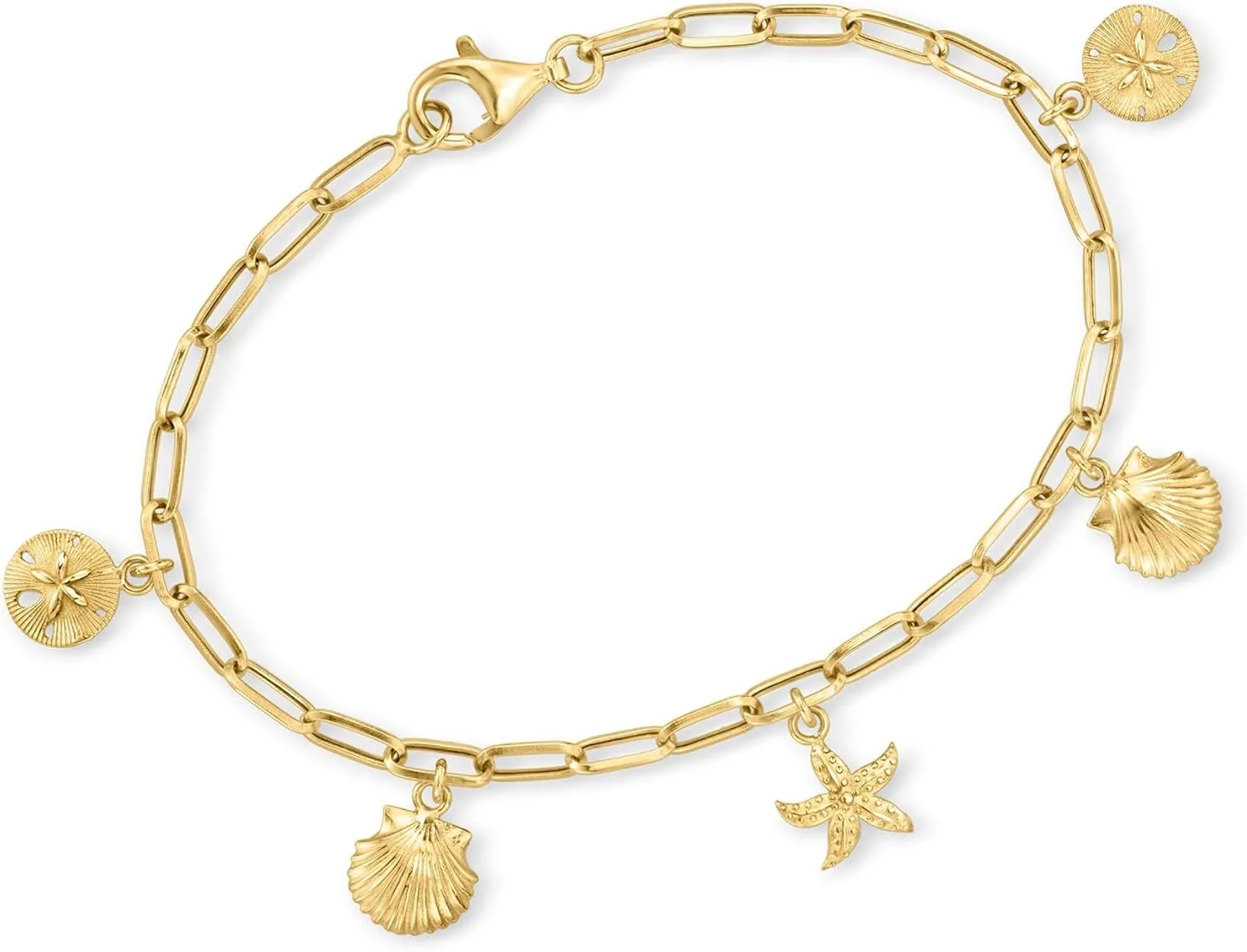 Ross-Simons 14kt Yellow Gold Sea Life Paper Clip Link Charm Bracelet