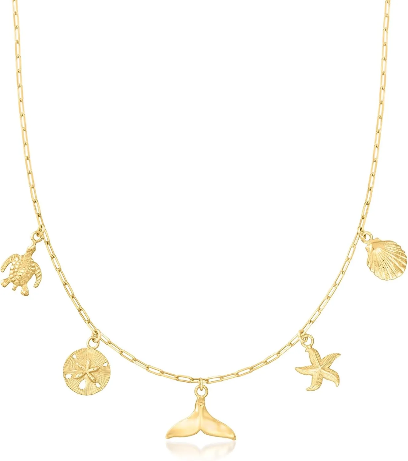 Ross-Simons 18kt Gold Over Sterling Sea Life Charm Paper Clip Link Necklace