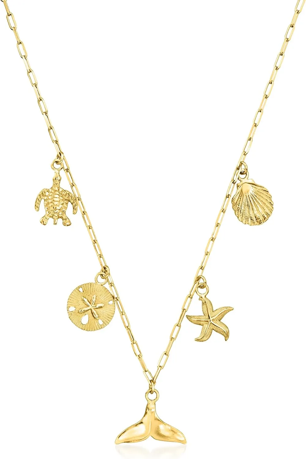 Ross-Simons 18kt Gold Over Sterling Sea Life Charm Paper Clip Link Necklace