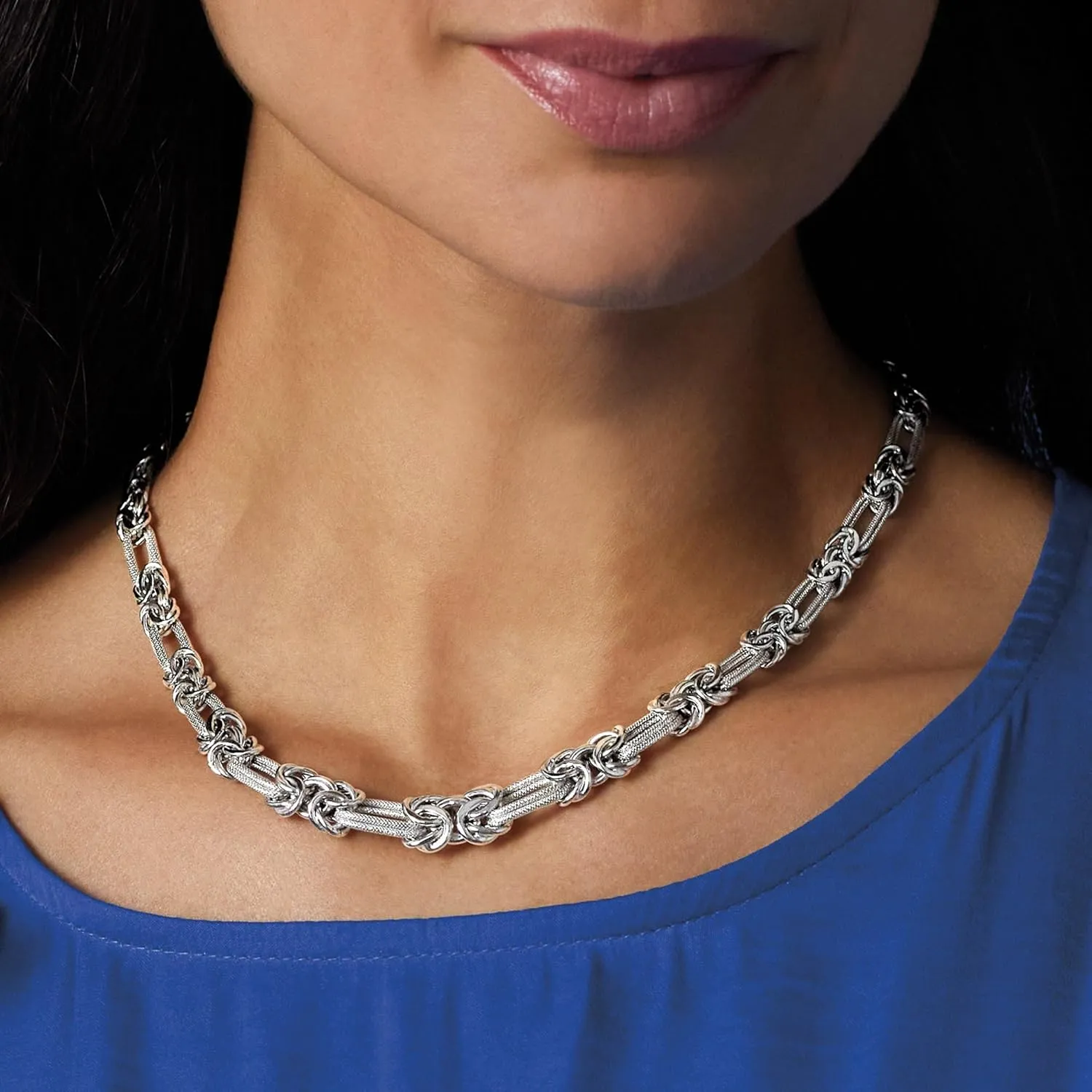 Ross-Simons Sterling Silver Flat Byzantine Double-Link Necklace