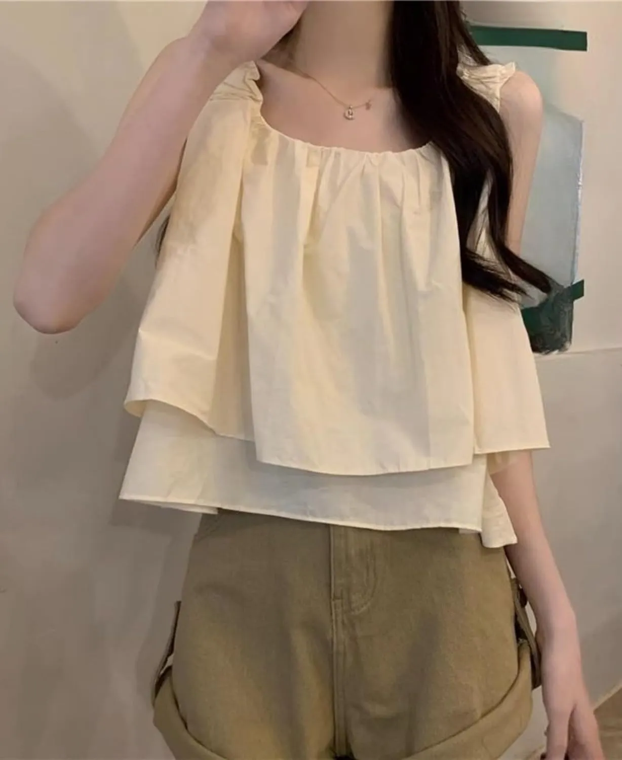 Ruffle Sleeve Summer Tank Tops for Women Cute Shirts Y2k Loose Fit Cropped Flowy Tops Babydoll Blouse Streetwear