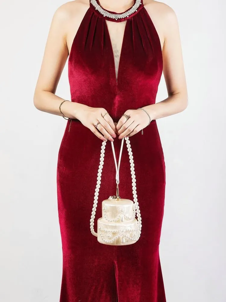Rungion Elegant Womens Clutch Purse for Evening Party Irregular Shell Handbag Pearl Chain Shoulder Crossbody Bag 2025