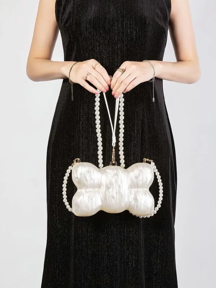 Rungion Elegant Womens Clutch Purse for Evening Party Irregular Shell Handbag Pearl Chain Shoulder Crossbody Bag 2025
