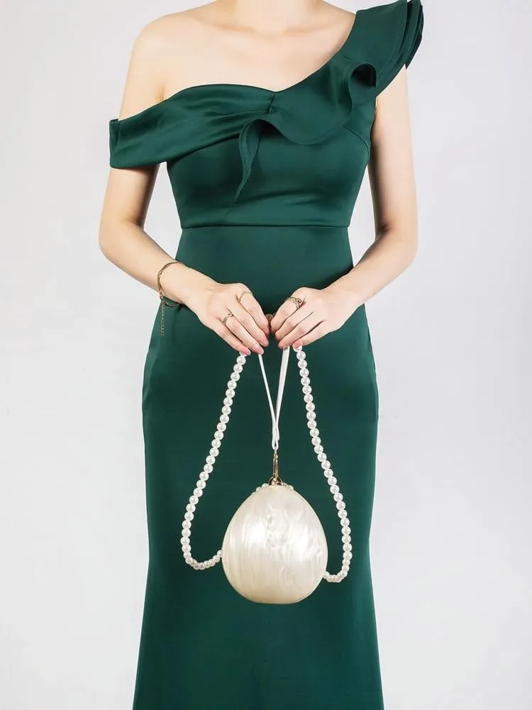 Rungion Elegant Womens Clutch Purse for Evening Party Irregular Shell Handbag Pearl Chain Shoulder Crossbody Bag 2025