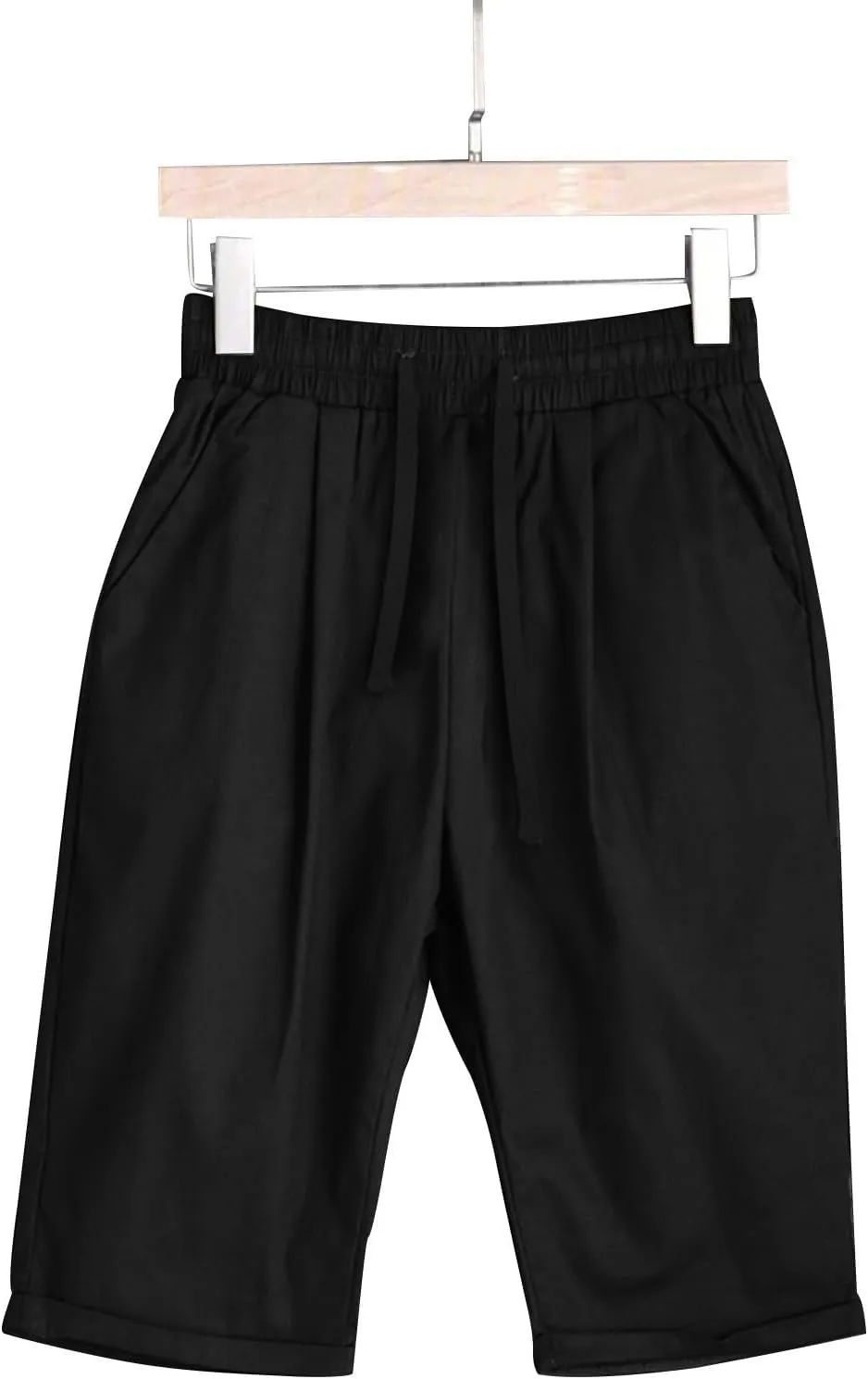 Rvidbe Cotton Linen Shorts for Women Knee Length, Womens Loose Fit Bermuda Shorts Elastic Waist Casual Summer Shorts Pants