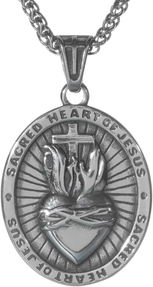 Sacred Heart of Jesus Necklace, Stainless Steel Jesus Christ Sacred Heart Medal, Punk Pendant Necklace Trendy Jewelry Christian Amulet Christian Gift