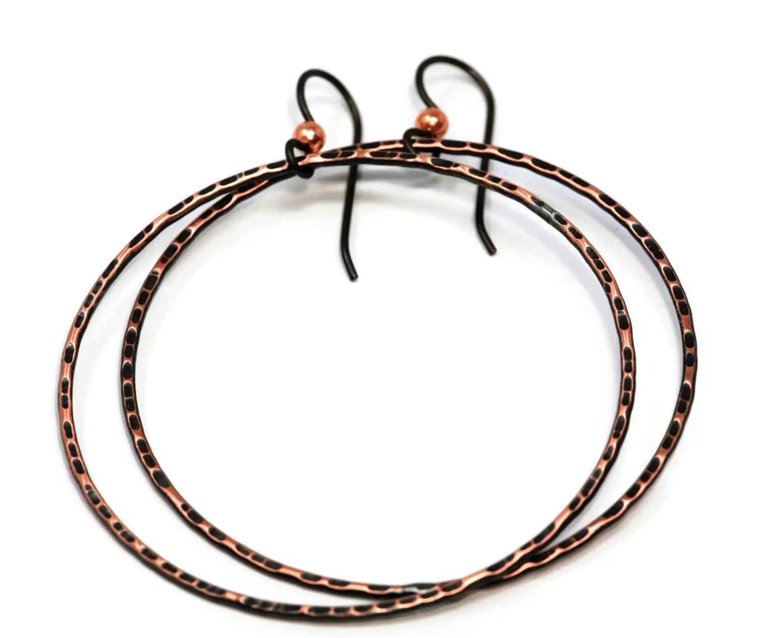 Salish Sea Inspirations Antique Copper Hammered Hoop Earrings - Hypoallergenic Niobium (2.0" Diameter)