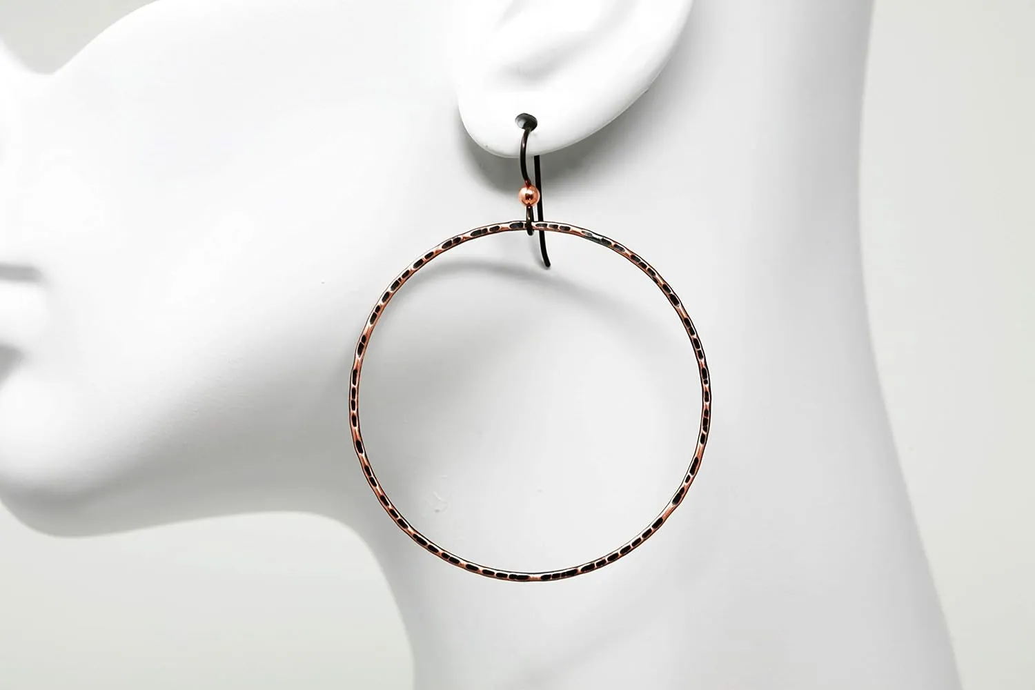 Salish Sea Inspirations Antique Copper Hammered Hoop Earrings - Hypoallergenic Niobium (2.0" Diameter)