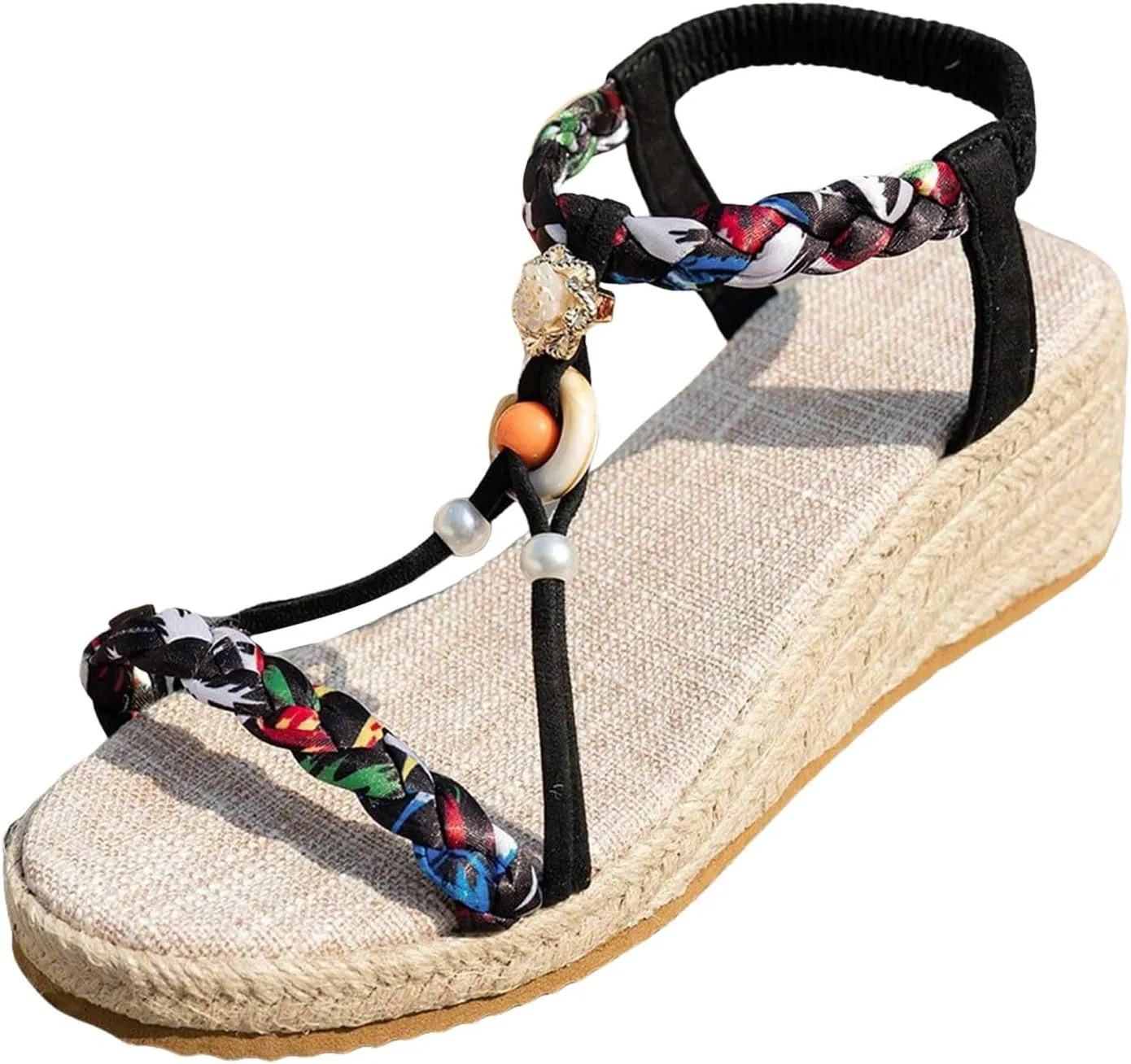 Sandals For Women 2025 Dressy Bohemian Wedges Heels Lug Sole Elastic Strap Espadrilles Sandal Open Toe Summer Shoes