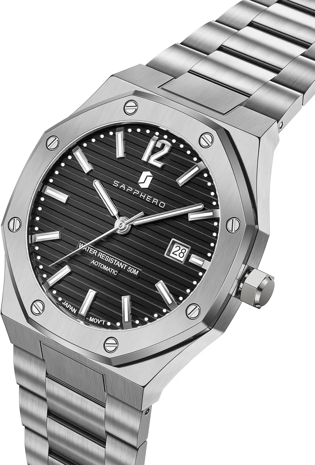 SAPPHERO Mens Watch Mechanical Automatic Watches for Man Date Luxury Analog 50 Meter Waterproof Business Sports Stainless Steel Strap Gifts