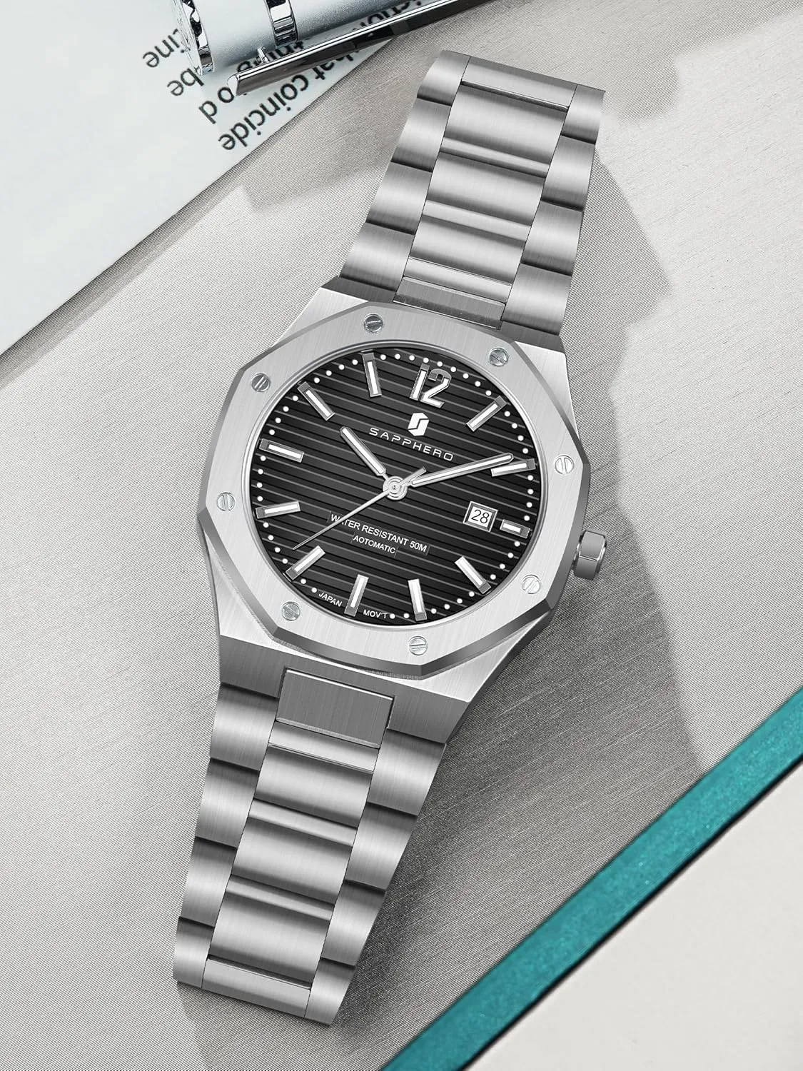 SAPPHERO Mens Watch Mechanical Automatic Watches for Man Date Luxury Analog 50 Meter Waterproof Business Sports Stainless Steel Strap Gifts