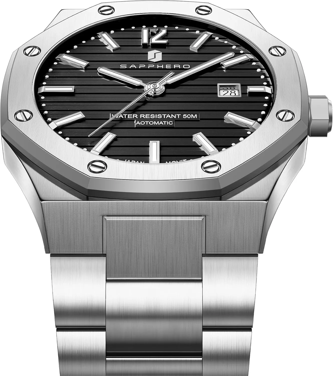 SAPPHERO Mens Watch Mechanical Automatic Watches for Man Date Luxury Analog 50 Meter Waterproof Business Sports Stainless Steel Strap Gifts