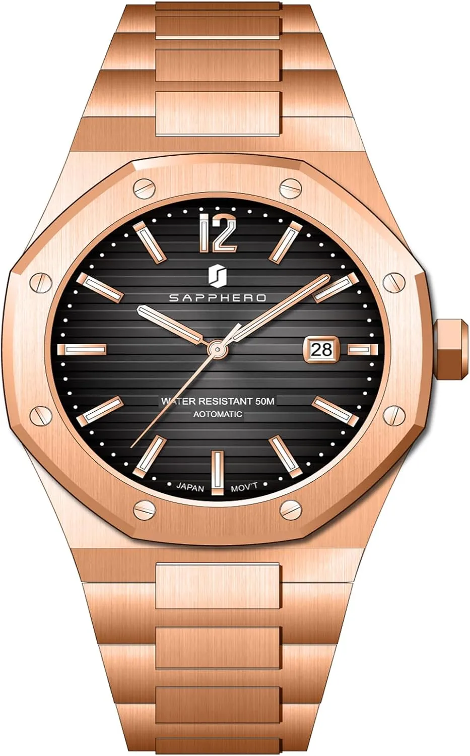 SAPPHERO Men's Watches Mechanical Automatic Watches for Men Date Luxury Analog 50 Meter Waterproof Business Sports Stainless Steel Strap Wristwatches for Man