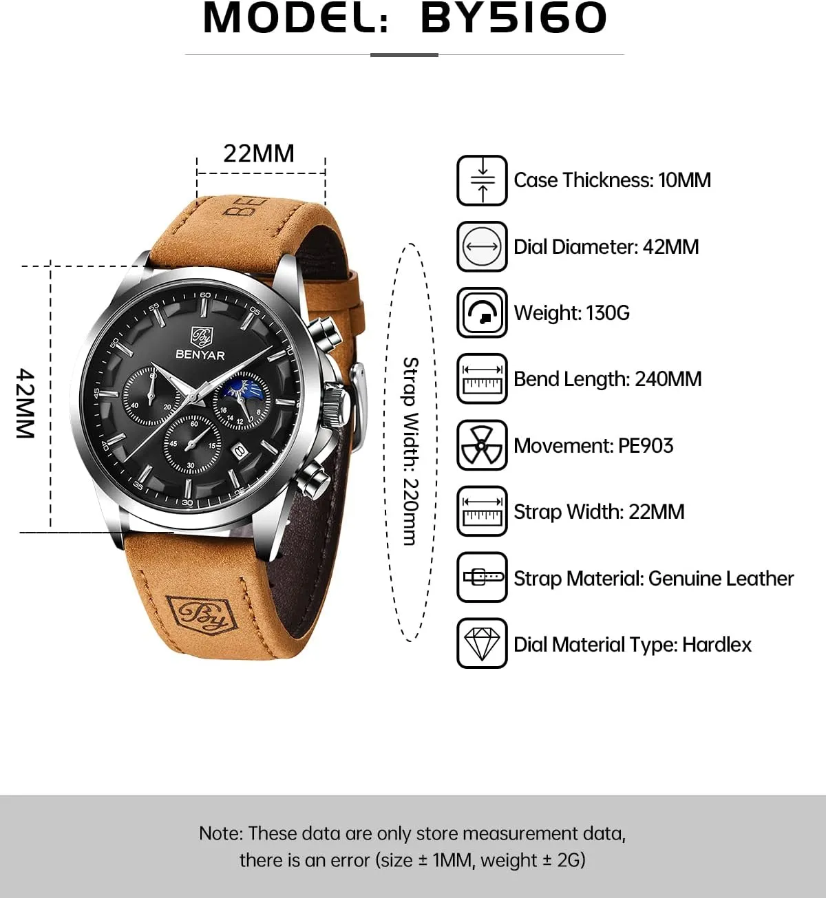 SAPPHERO Men's Watches Stainless Steel Chronograph Waterproof Quartz-Business Casual Dress Watch for Men Luminous Date Gold/Silver/Black Design-Easy-to-Read Luxury Dial-Leather Unique Elegant Gift