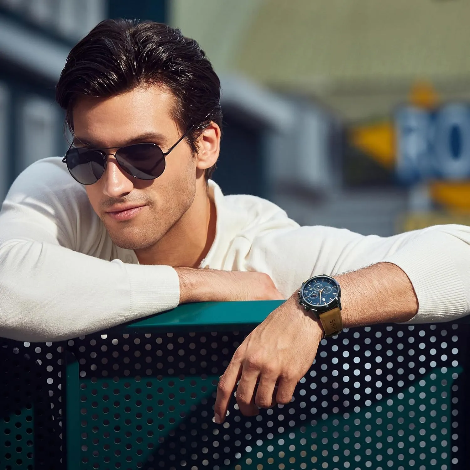 SAPPHERO Men's Watches Stainless Steel Chronograph Waterproof Quartz-Business Casual Dress Watch for Men Luminous Date Gold/Silver/Black Design-Easy-to-Read Luxury Dial-Leather Unique Elegant Gift