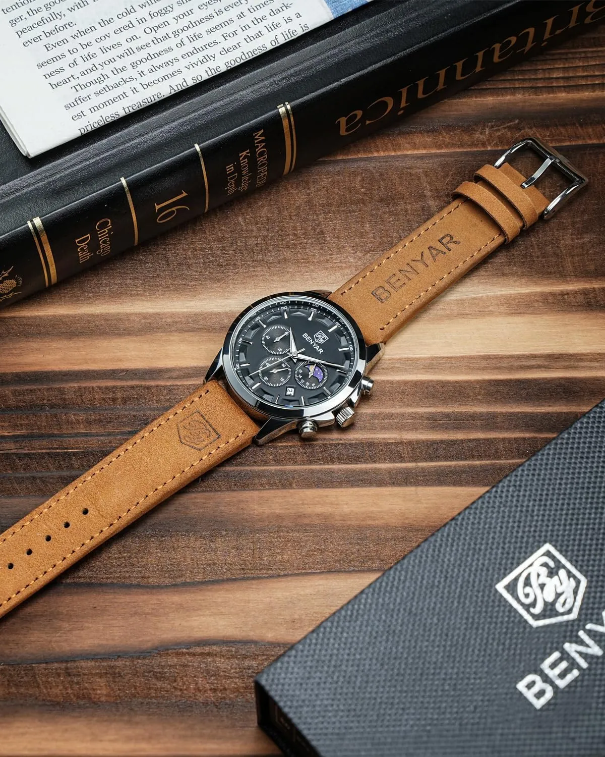 SAPPHERO Men's Watches Stainless Steel Chronograph Waterproof Quartz-Business Casual Dress Watch for Men Luminous Date Gold/Silver/Black Design-Easy-to-Read Luxury Dial-Leather Unique Elegant Gift